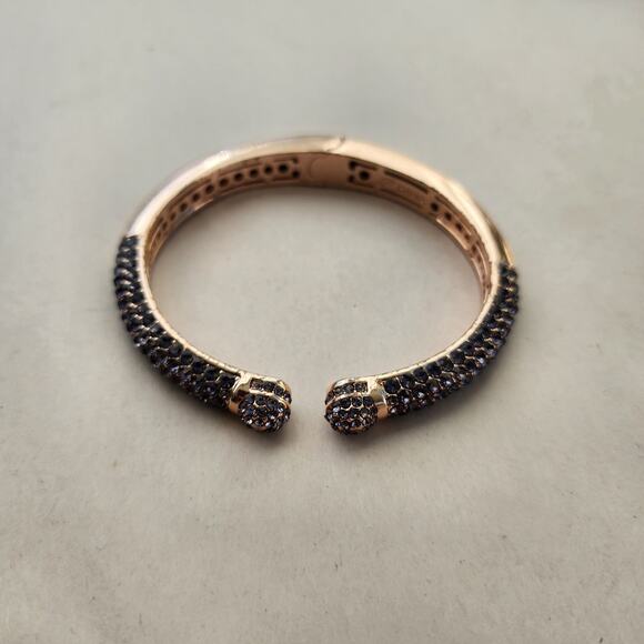 Vintage Joan Boyce Purple Rhinestone Rose Gold Clamper Bangle Bracelet Crystals - Picture 12 of 12